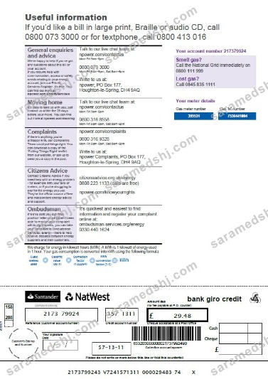 United Kingdom Npower utility bill template in Word and PDF formats, 3 pages, 3rd page
